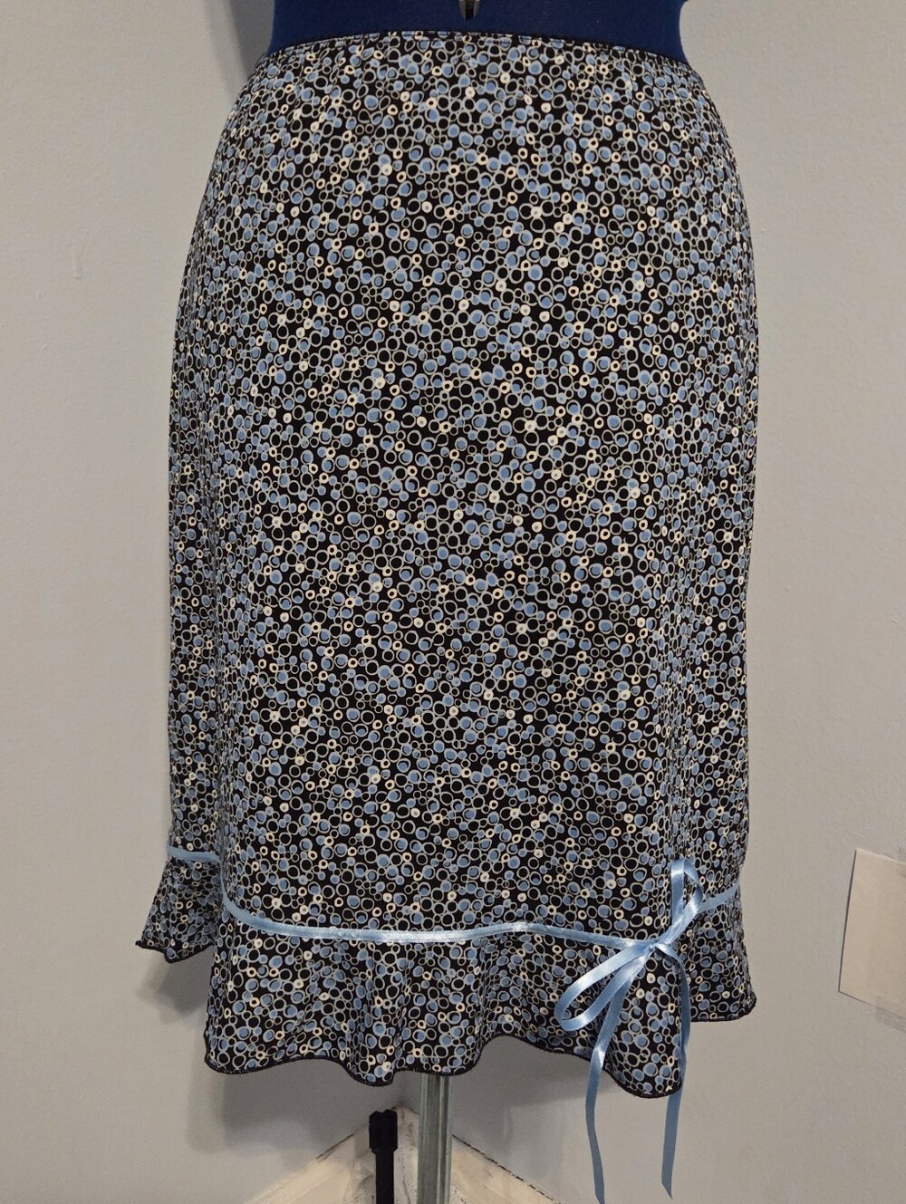 Vintage 90s Blue Polka Dot Midi Skirt Size  M